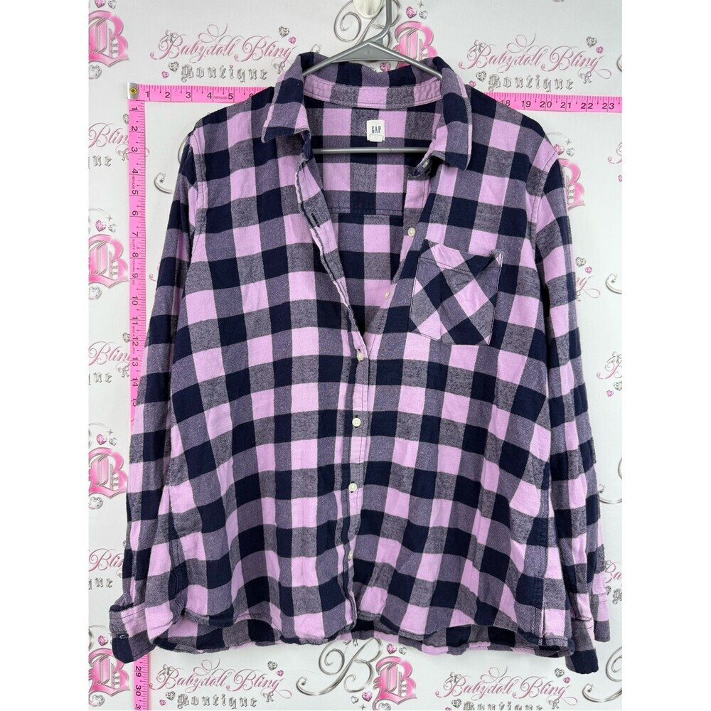 GAP long sleeve shirt Pink purple and Navy Buffalo Plaid Button-Up Shirt